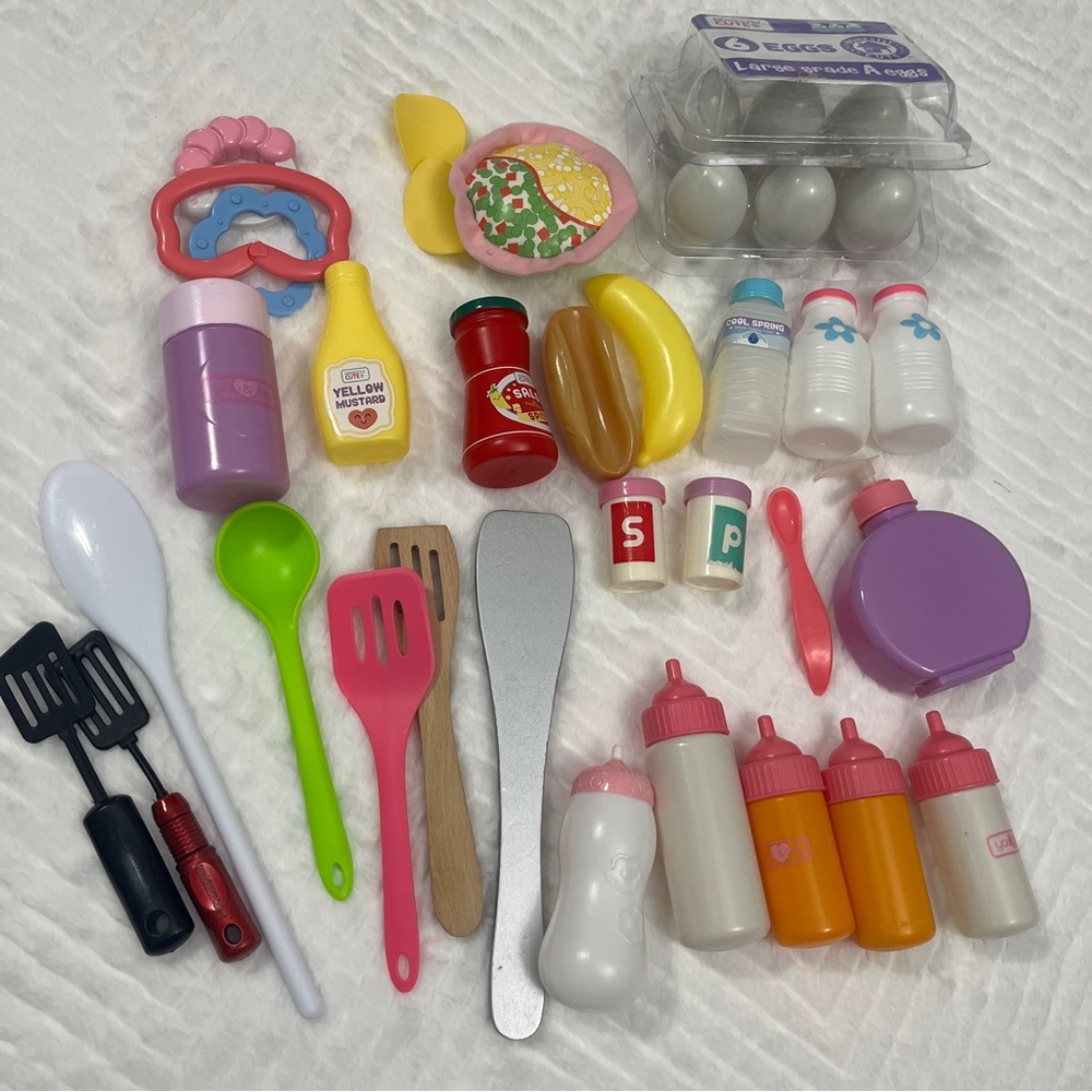 Play‎ Toy Kitchen Utensil Set for Kids, Doll bottles, play food